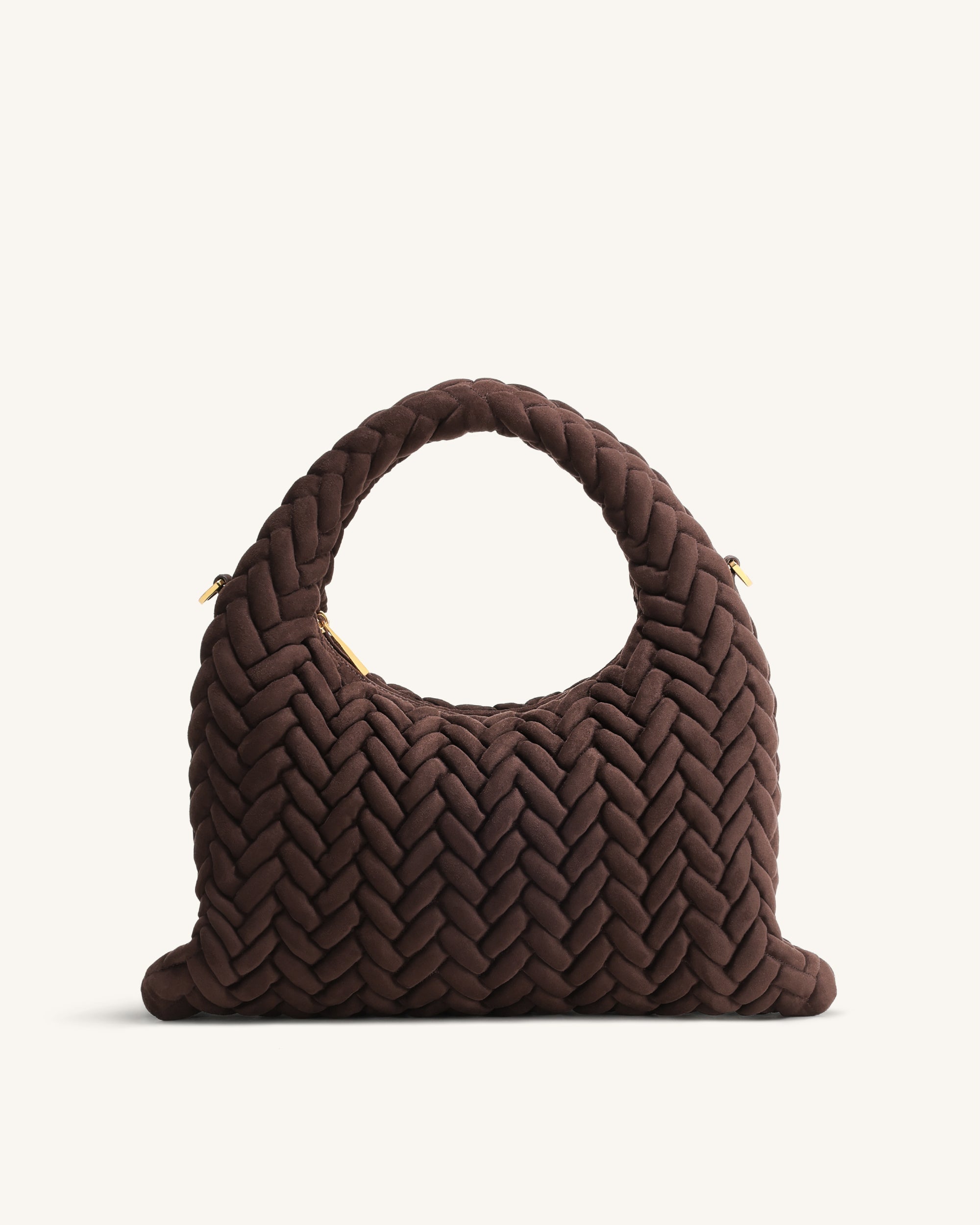 Borsa con Manico Trapuntata in Finta Pelle Scamosciata Cora - Marrone Scuro