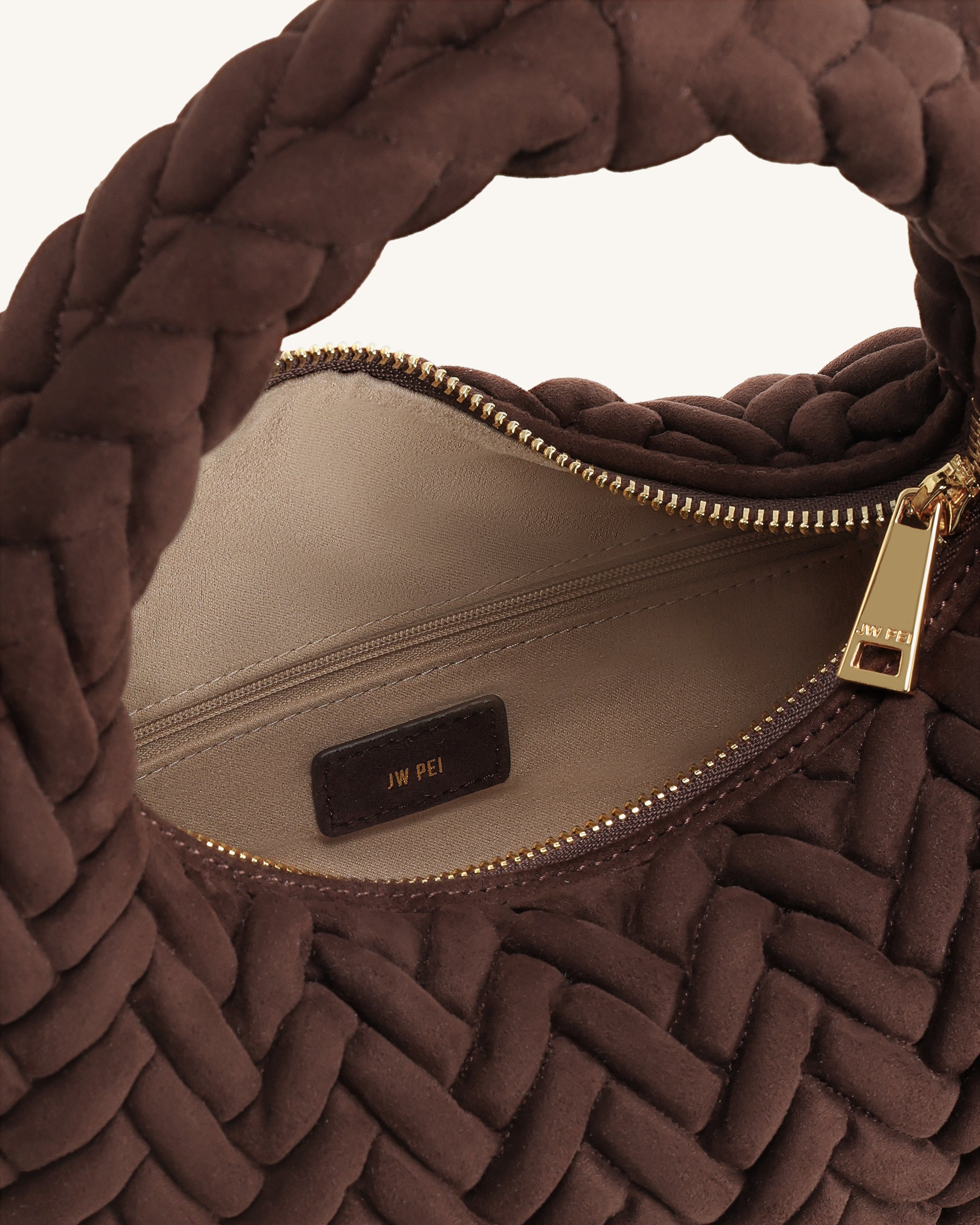 Borsa con Manico Trapuntata in Finta Pelle Scamosciata Cora - Marrone Scuro
