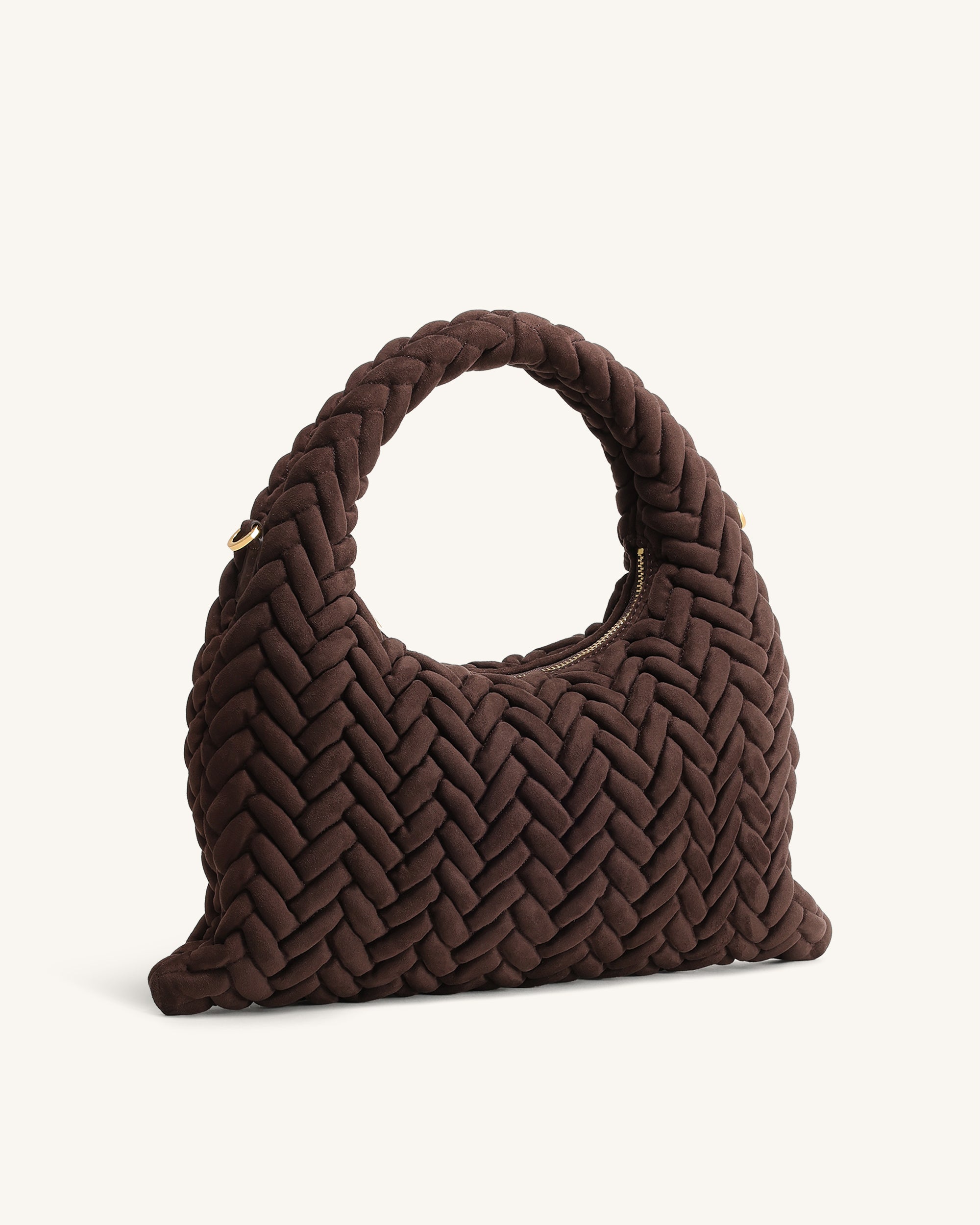 Borsa con Manico Trapuntata in Finta Pelle Scamosciata Cora - Marrone Scuro