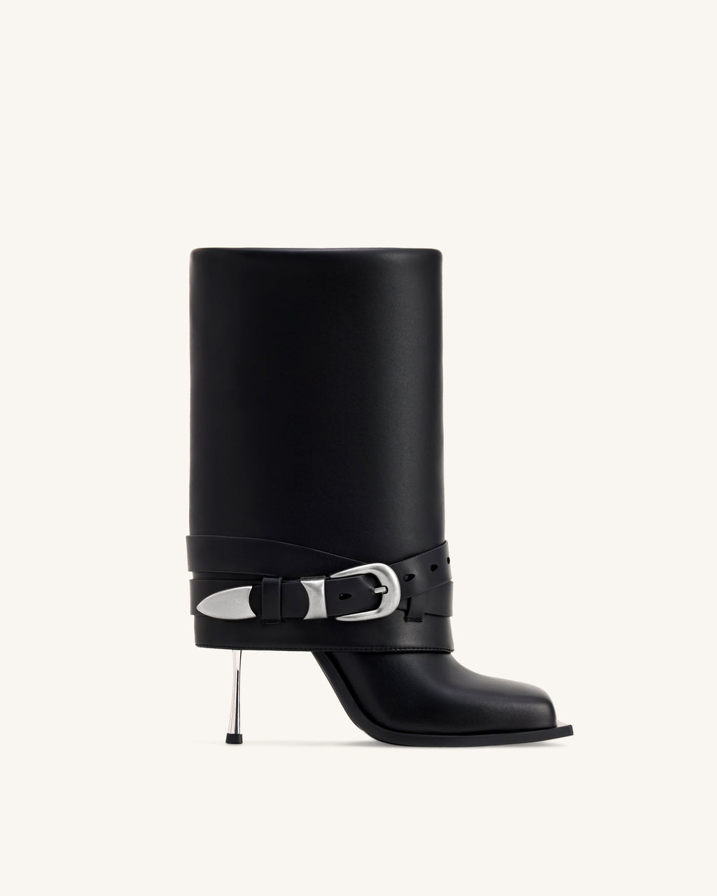 Emilia Stivali a stiletto in pelle con fibbia western - Nero