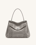 Lucia Borsa a spalla con chiusura girevole effetto coccodrillo - Grigio
