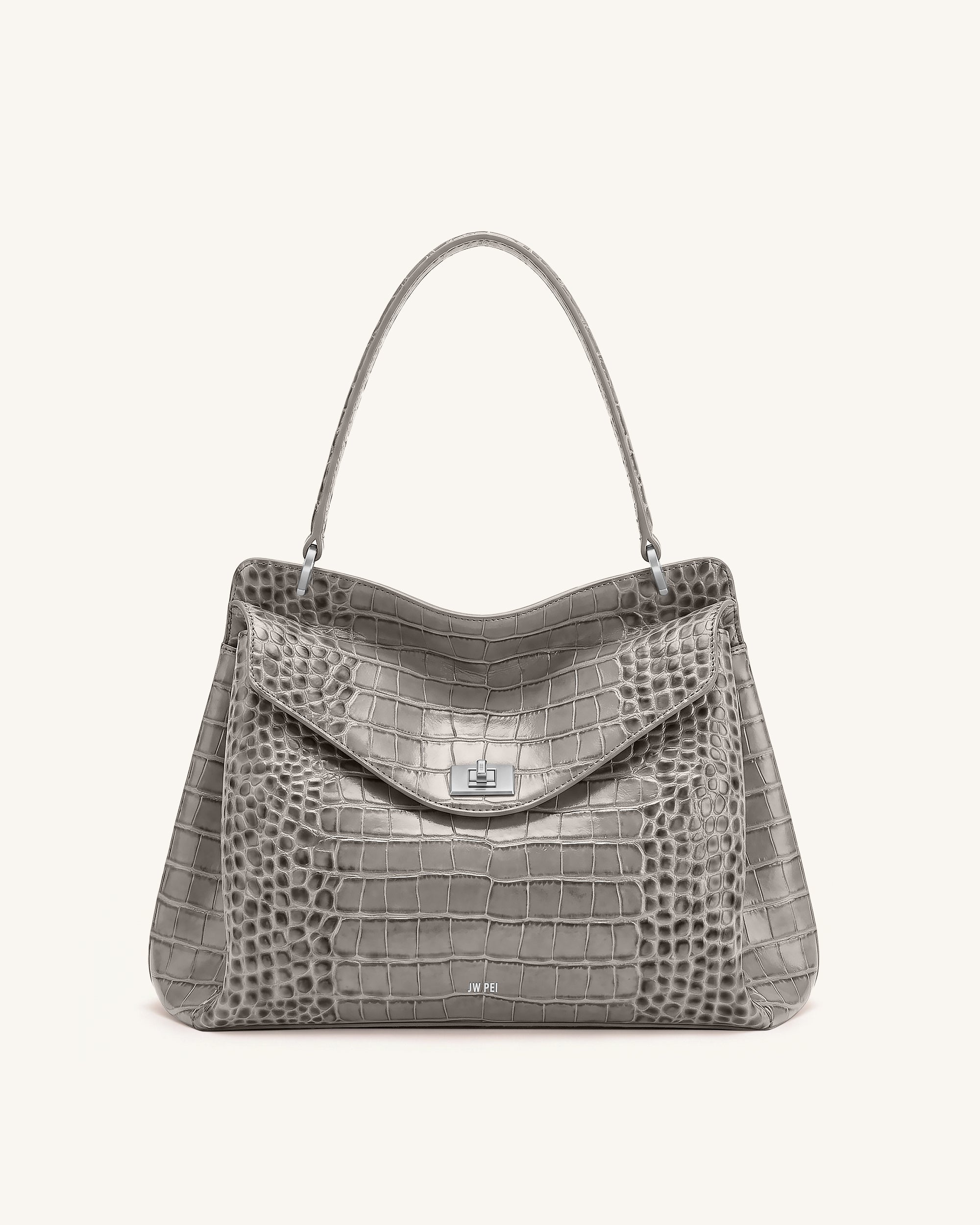 Lucia Borsa a spalla con chiusura girevole effetto coccodrillo - Grigio
