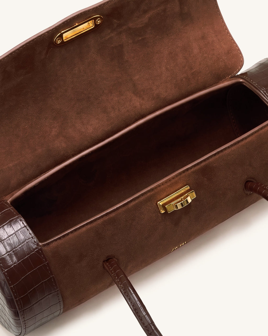 Maelis Borsa a bauletto in finta pelle scamosciata con finiture effetto coccodrillo - Marrone scuro