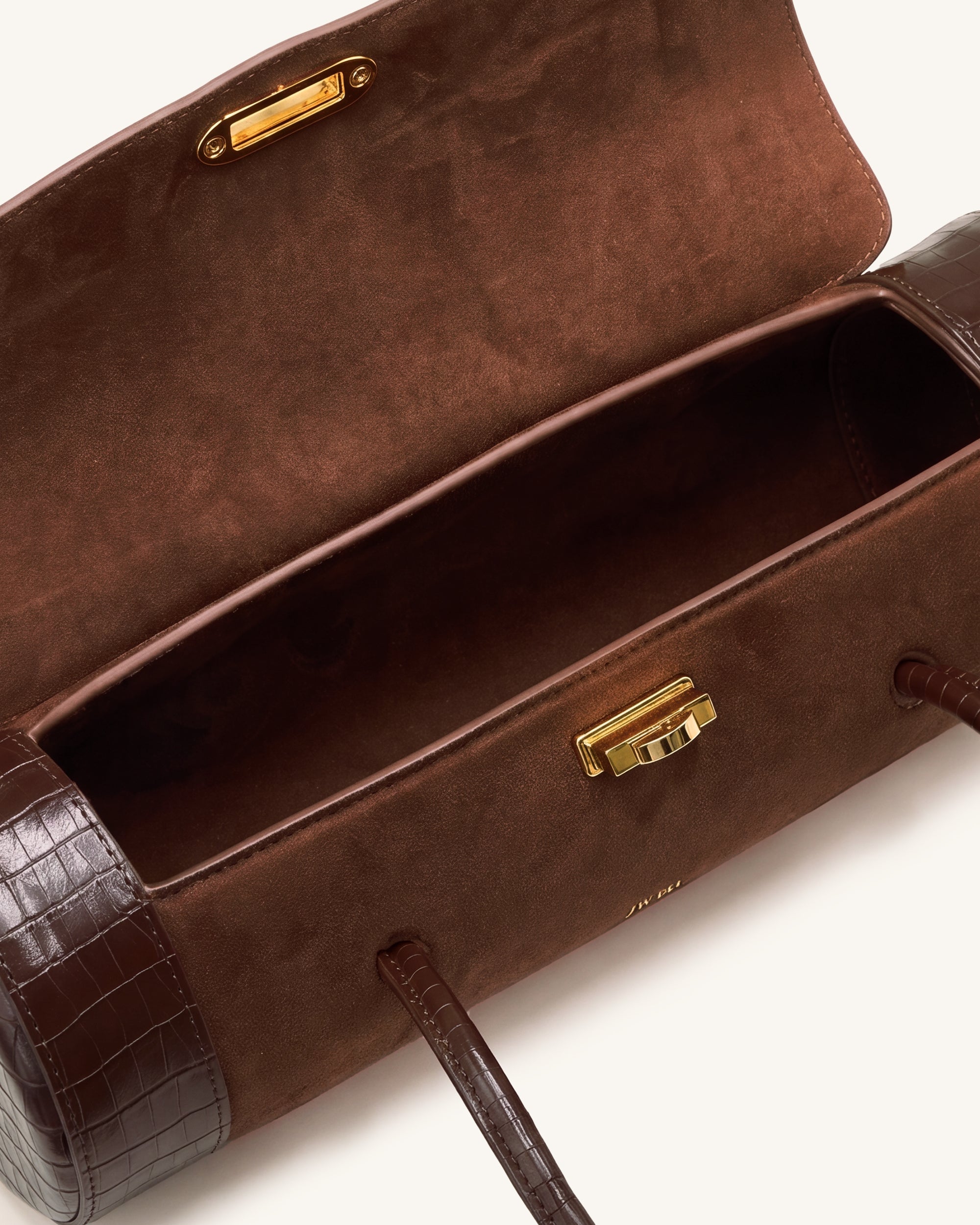 Maelis Borsa a bauletto in finta pelle scamosciata con finiture effetto coccodrillo - Marrone scuro