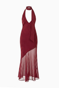 Rich Red Satin Fitted Maxi Dress