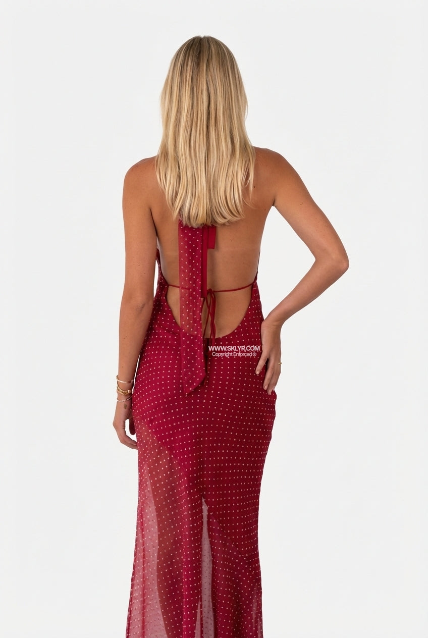 Rich Red Satin Fitted Maxi Dress