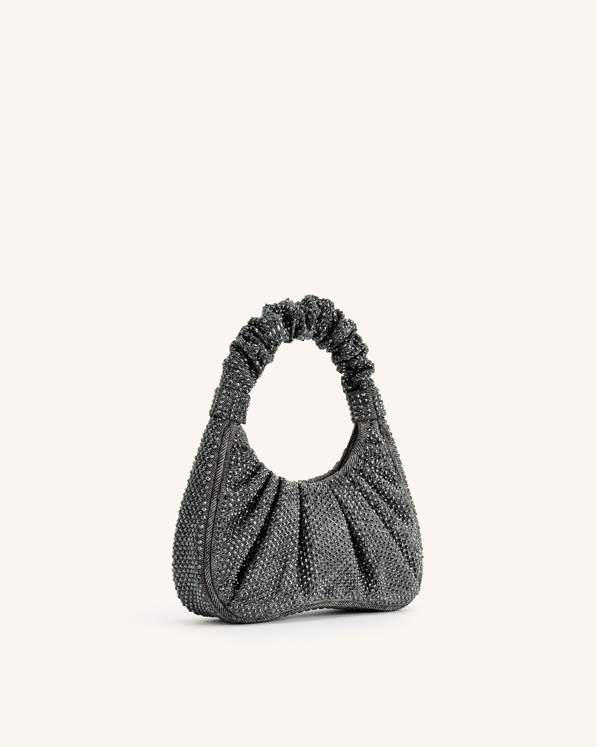 Borsa a spalla media con ruches in cristallo artificiale Gabbi - Antracite