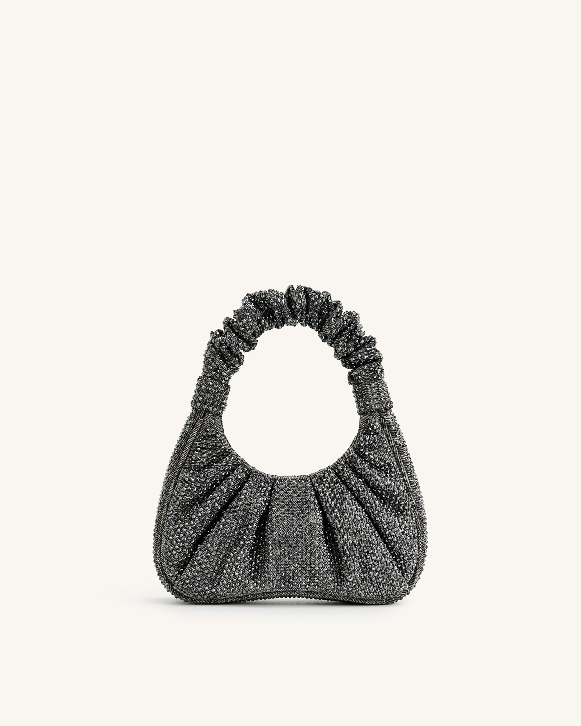 Borsa a spalla media con ruches in cristallo artificiale Gabbi - Antracite