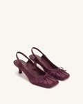 Solenne Décolleté slingback in raso con fiocco e arricciature - Bordeaux
