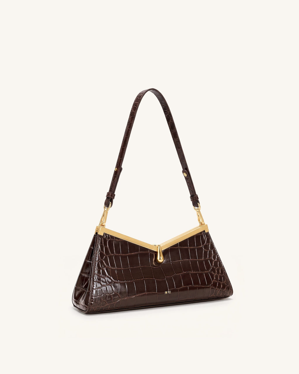 Nerina Borsa a spalla con struttura a V effetto coccodrillo - Marrone scuro