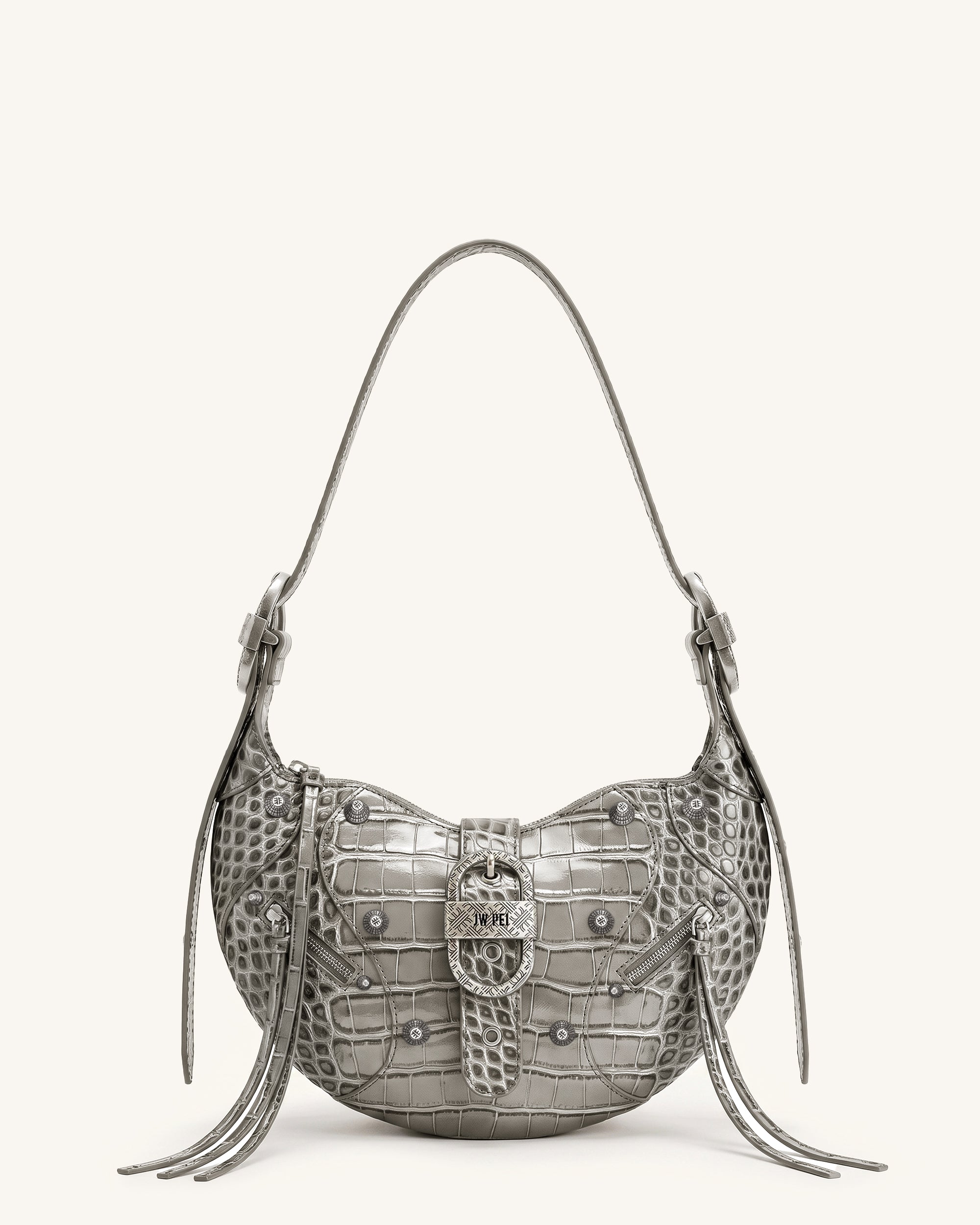 Tessa Borsa a spalla con borchie - Grigio cemento effetto coccodrillo