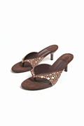 Brown Suede Studded Thong Sandals
