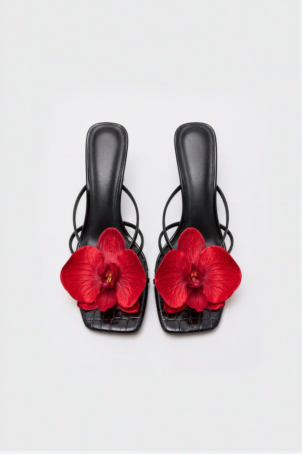 Black Croc Red Orchid Strappy Heeled Sandals