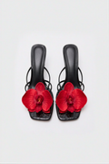 Black Croc Red Orchid Strappy Heeled Sandals