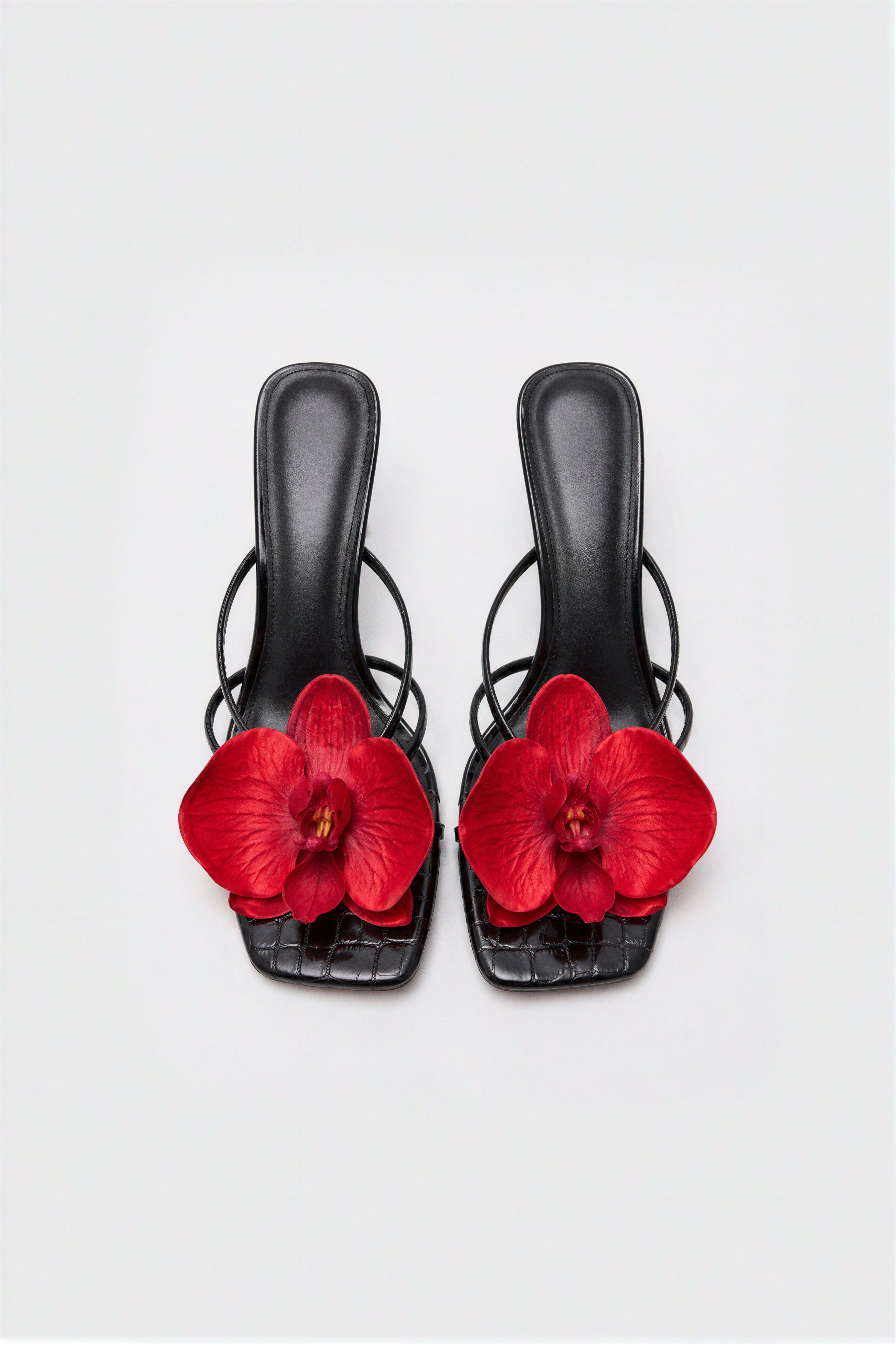 Black Croc Red Orchid Strappy Heeled Sandals
