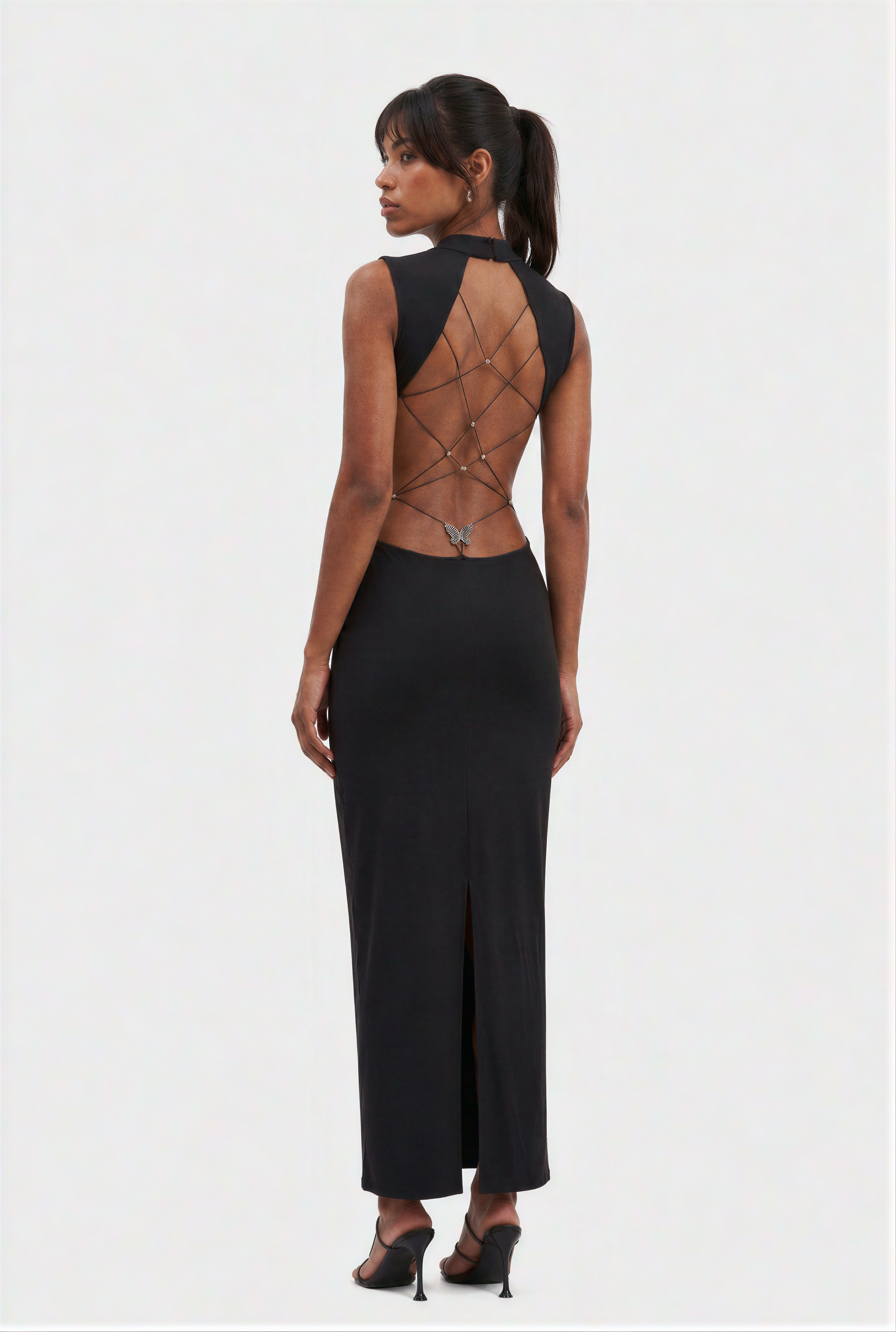 Black Open Back Strappy Maxi Dress