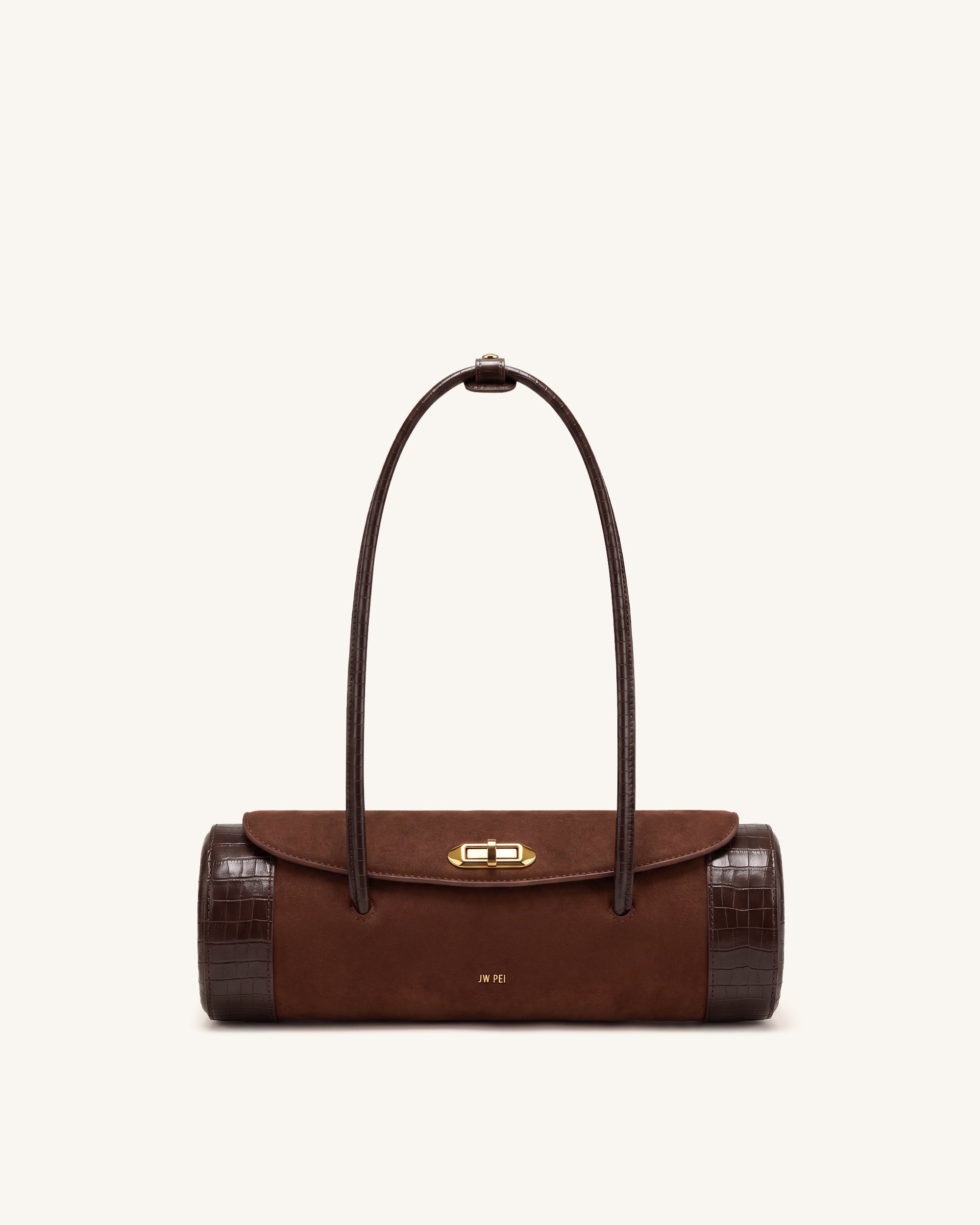 Maelis Borsa a bauletto in finta pelle scamosciata con finiture effetto coccodrillo - Marrone scuro