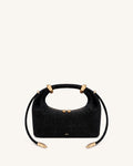 Ellie Borsa a mano in finta pelle scamosciata con anello in metallo - Effetto coccodrillo nero