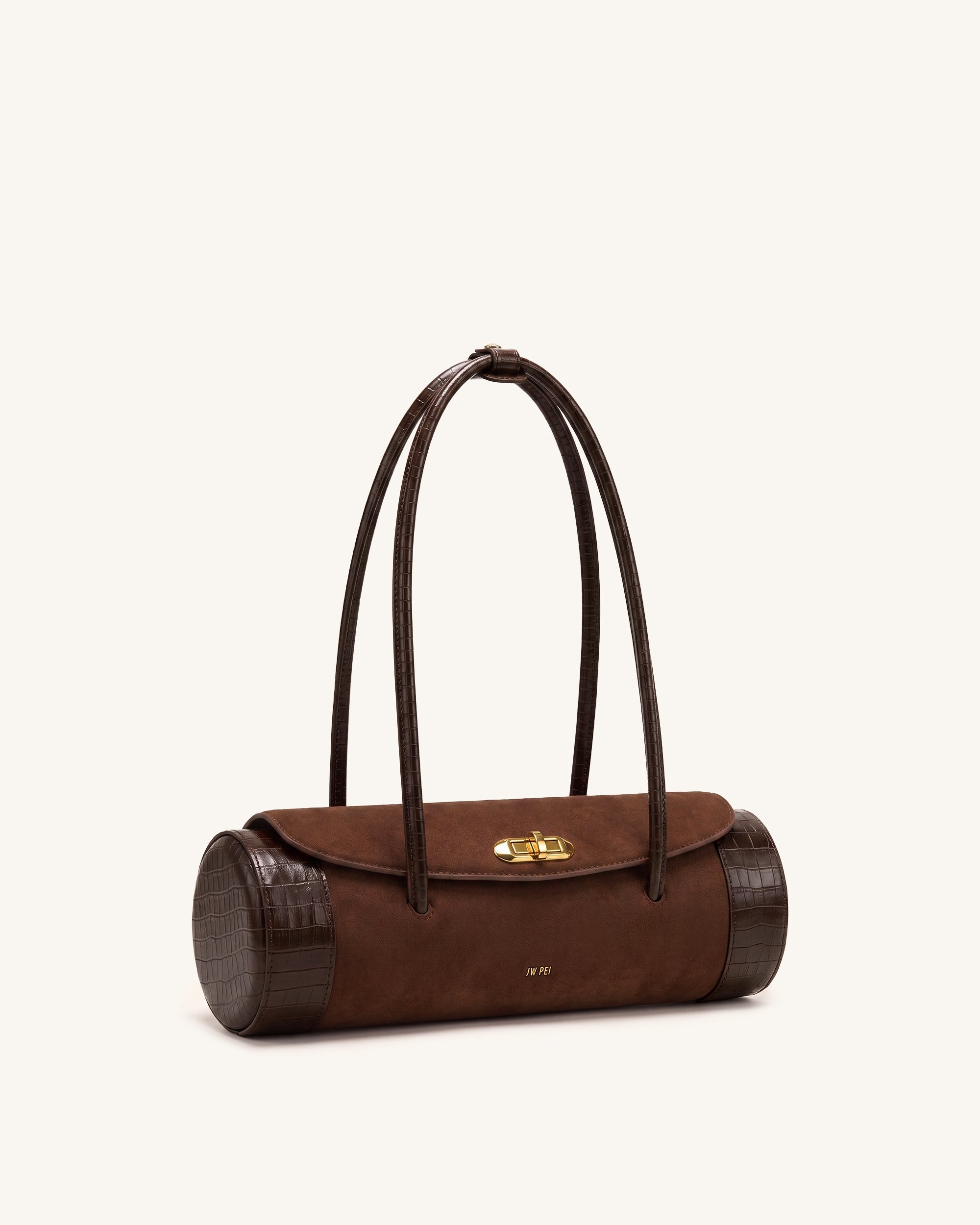 Maelis Borsa a bauletto in finta pelle scamosciata con finiture effetto coccodrillo - Marrone scuro