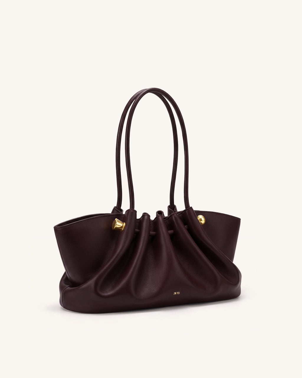 Naomi Borsa a spalla arricciata con manico lungo - Bordeaux intenso