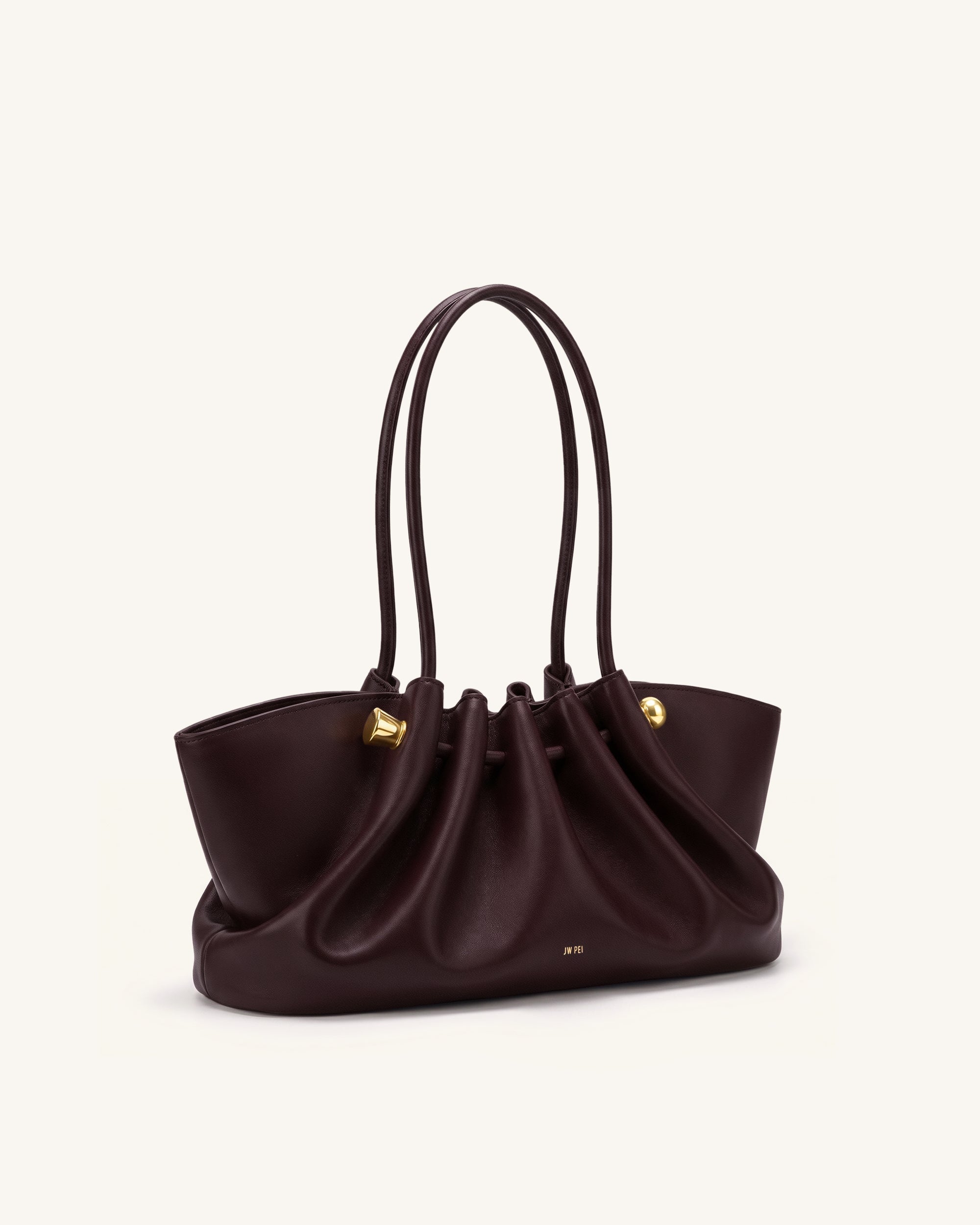 Naomi Borsa a spalla arricciata con manico lungo - Bordeaux intenso